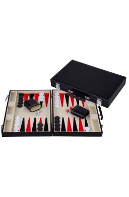 Backgammon 15cali czerwony/czarny w etui ze skóry