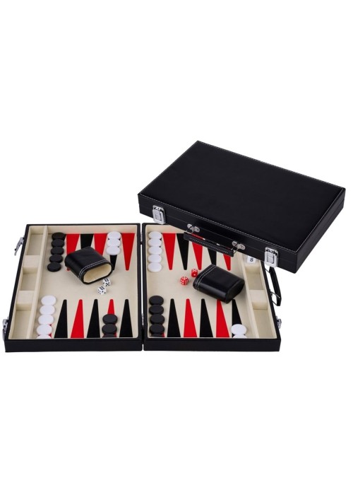 Backgammon 15cali czerwony/czarny w etui ze skóry