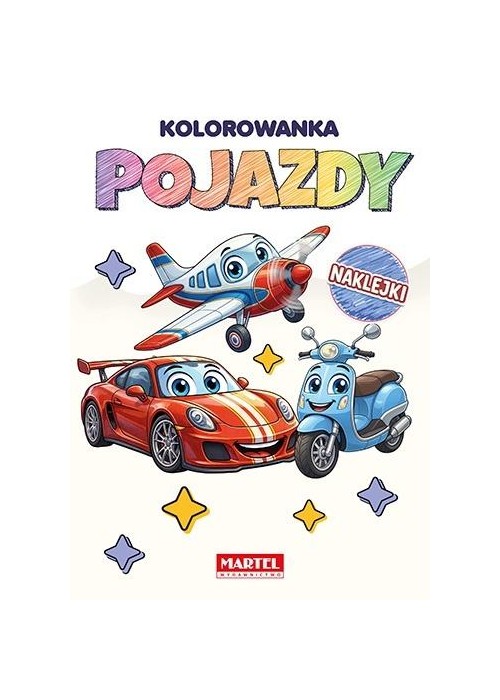 Tęczowa kolorowanka Pojazdy z naklejkami