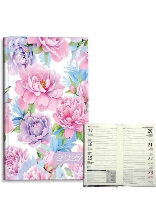 Kalendarz 2027 A6 tygodniowy Peonie Pastel