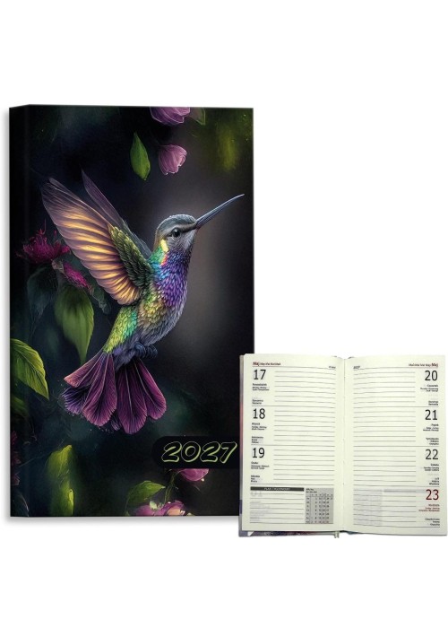 Kalendarz 2027 A6 tygodniowy Koliber Black