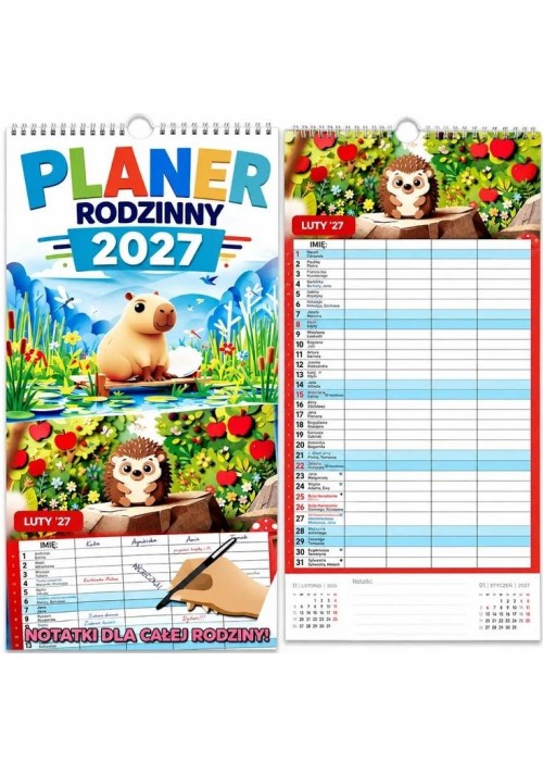 Kalendarz 2027 ścienny rodzinny planer