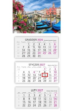 Kalendarz 2027 trójdzielny gł. wypukła Wenecja