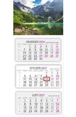 Kalendarz 2027 trójdzielny gł. wypukła Morskie Oko